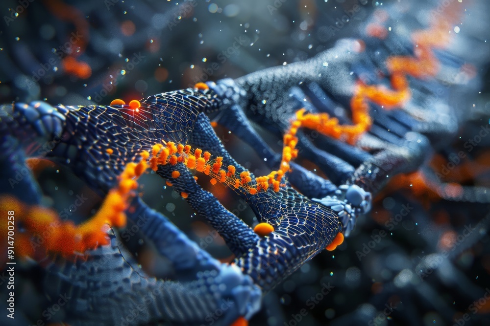 Poster molecular structure in vivid orange illustrating the dynamic complexity of biochemical processes