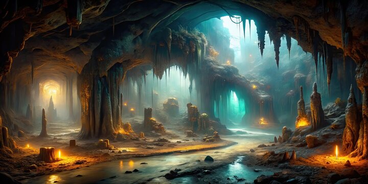 Large cavern with dim light