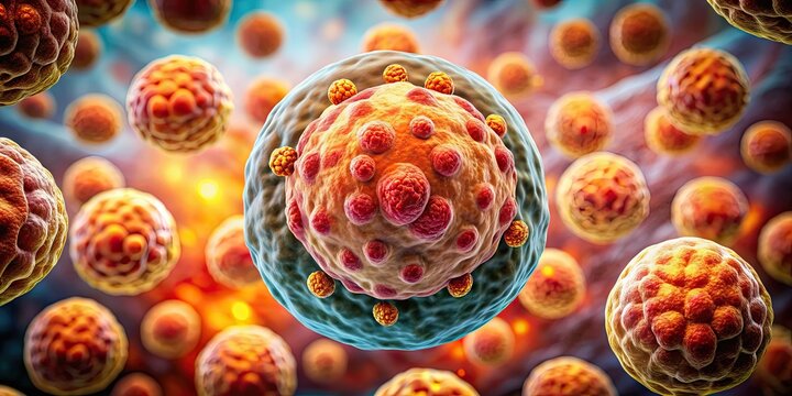Abstract image of a Liposarcoma tumor in fat cells of the body , Liposarcoma, tumor, fat cells, thighs, abdominal area