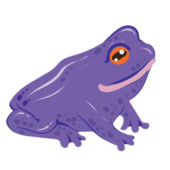 Funny frog for sticker. Vector purple cute toad.