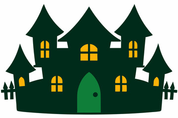 Haunted House Vector Illustration - Black Silhouette Designs on White Background, Line Art & Outline Vector