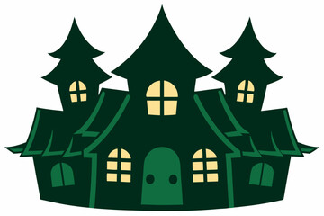 Haunted House Vector Illustration - Black Silhouette Designs on White Background, Line Art & Outline Vector