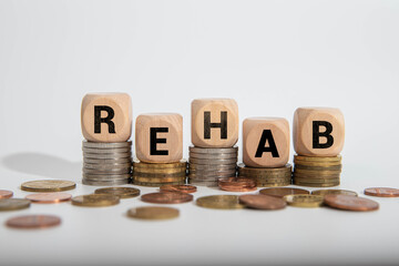 Build good habits symbol. Wooden blocks with words REHAB