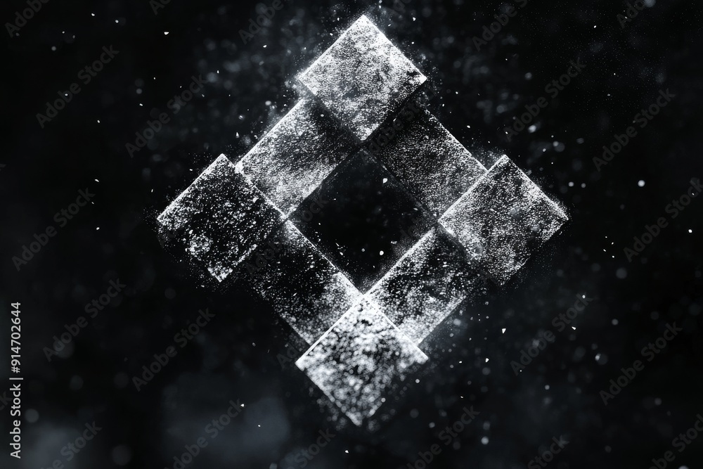 Poster abstract digital diamond like structure on a dark textured background symbolizing strength precision