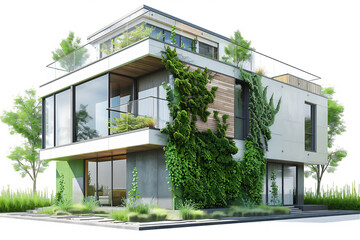 Obraz premium House illustration with modern and green concept isolated on white