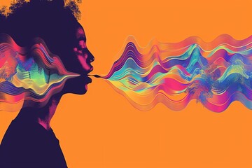 Fototapeta premium Illustrated sound waves emanating from a person speaking.April 16th.World Voice Day.Concept illustration of the phenomenon of voice