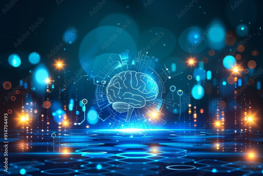 Aufkleber futuristic digital illustration of a glowing brain surrounded by digital particles representing arti
