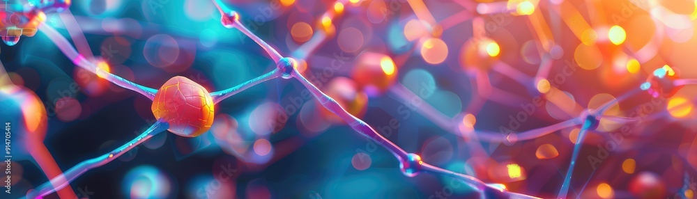Poster abstract colorful background with blurred lights and glowing lines.