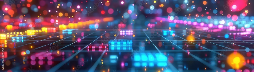 Poster abstract background with glowing colorful lights and lines.