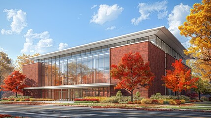 Obraz premium architectural structures with gardens, houses, schools, modern buildings, with autumn landscapes