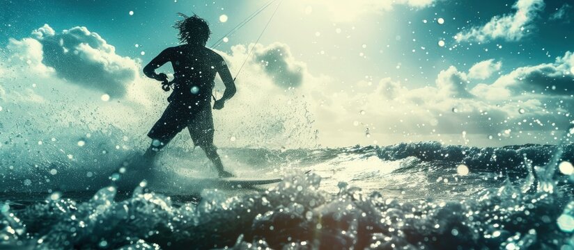 Kitesurfer Cutting Through Waves
