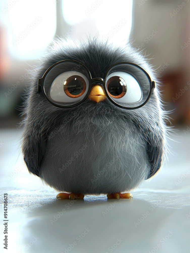 Poster Cute Cartoon Bird Wearing Glasses