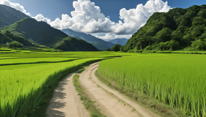 日本の夏の農村の風景