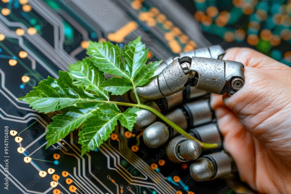 Poster Detailed circuit board with brain model illustrating the complexities of artificial intelligence