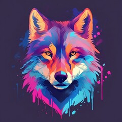 Naklejka premium Colorful Wolf Head Portrait Against Dark Background