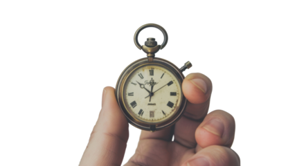 Hand holding stopwatch on transparent background 
