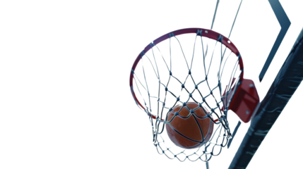Basketball ball in the hoop on transparent background