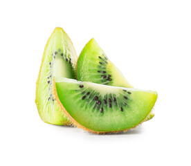 Pieces of fresh kiwi on white background