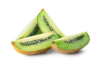 Pieces of fresh kiwi on white background