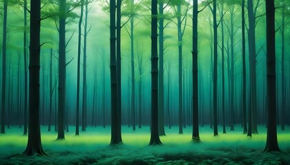 Obraz premium A vertical ombre with deep forest green fading into a bright lime at the bottom, set against a softly blurred, natural background resembling dense foliage.