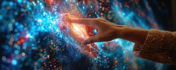 Interactive art exhibit showcasing cuttingedge creativity, close up, theme engagement, ethereal, blend mode, digital art gallery backdrop