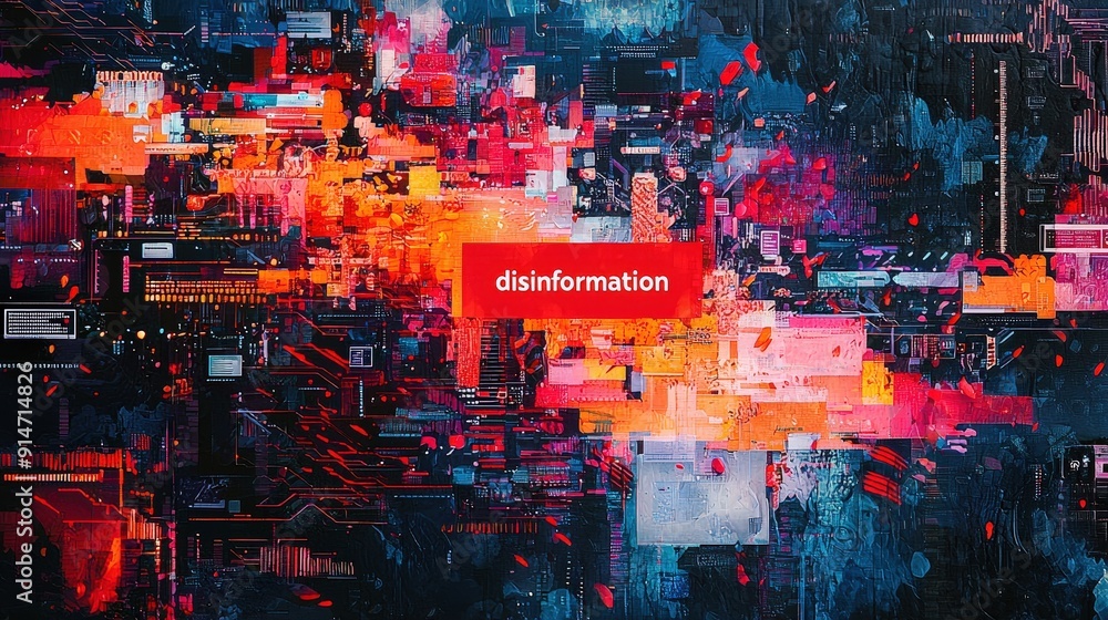 Poster disinformation in today's society through colorful abstract forms
