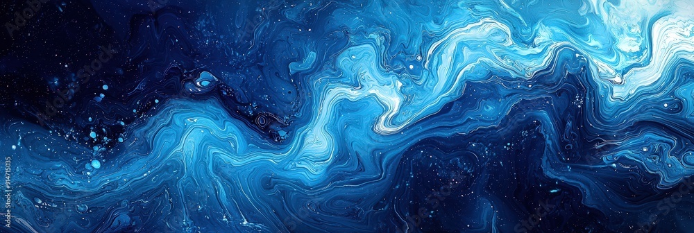 Poster vivid shades of blue swirl intricately, creating an abstract representation resembling deep ocean wa