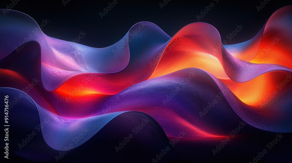 Poster Vibrant, flowing waves of color create a mesmerizing pattern illuminating the dark backdrop