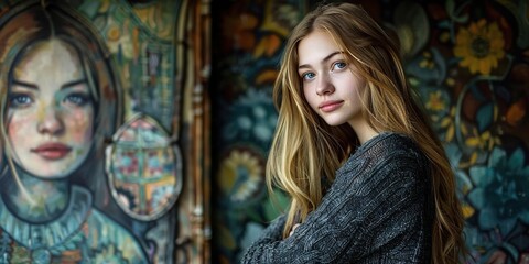 portrait of a girl is sit