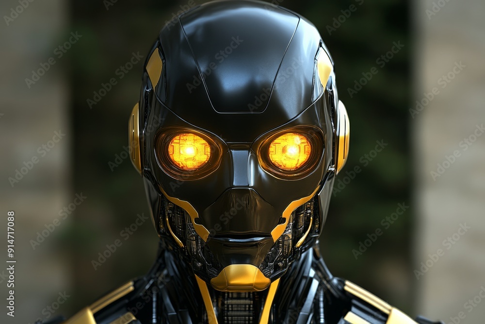 Aufkleber sinister robot with glowing eyes exploring dark themes of cybernetics and the potential dangers of a