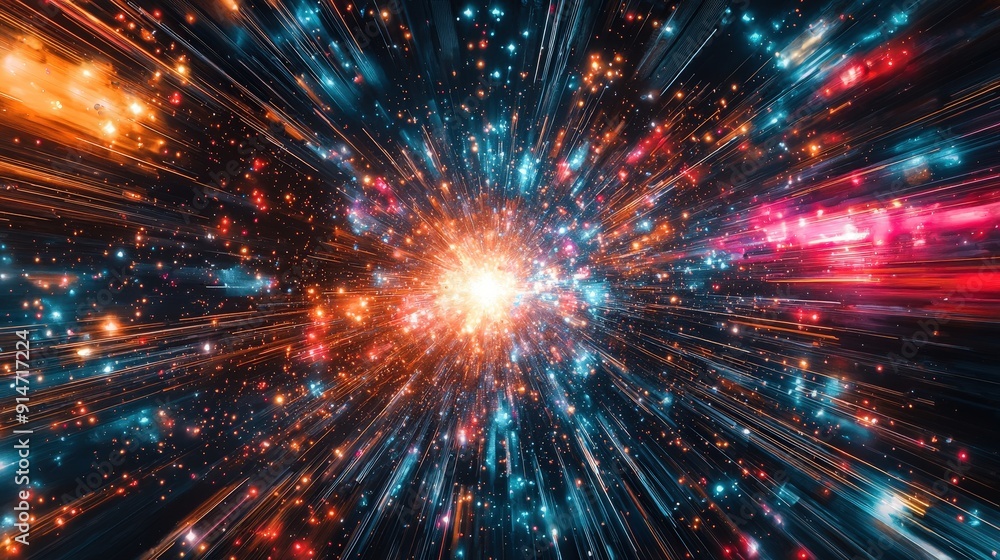 Poster bright colors burst outward from a central point, creating a mesmerizing effect reminiscent of a cos