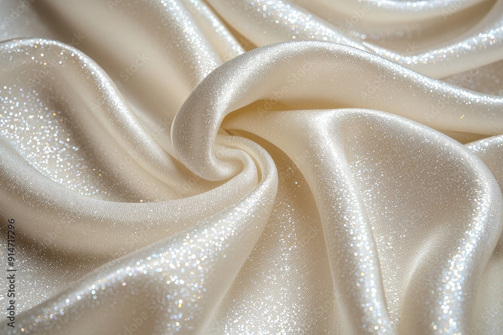 Poster the fabric displays a gentle sheen with subtle sparkles, arranged in soft, flowing curves that evoke