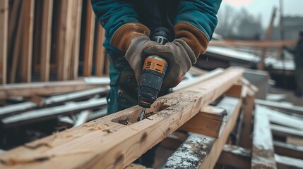 Construction Worker Using a Drill
