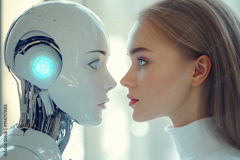 Aufkleber robotic interaction between a human and a machine highlighting the synergy and emotional connection 