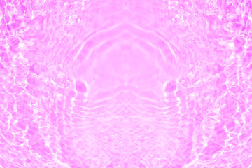 Pink water bubbles on the surface ripples. Defocus blurred transparent pink colored clear calm water surface texture with splash and bubbles. Water waves with shining pattern texture background