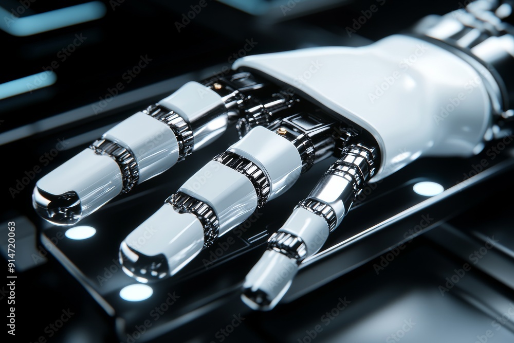 Poster futuristic robot with sleek armor in an urban environment ready for advanced reconnaissance and secu
