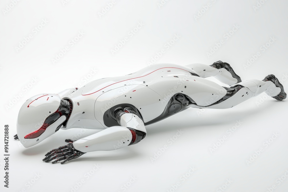 Poster futuristic robotic hand positioned against a soft light highlighting its sleek design and advanced f