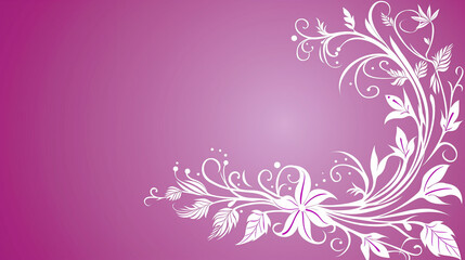 pink floral background. White elegant floral corner design on pink background featuring delicate white swirling vines and leaves, ideal for decorative, festive and feminine design templates