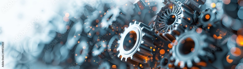 Poster futuristic generative ai technology with gray gears on abstract white background