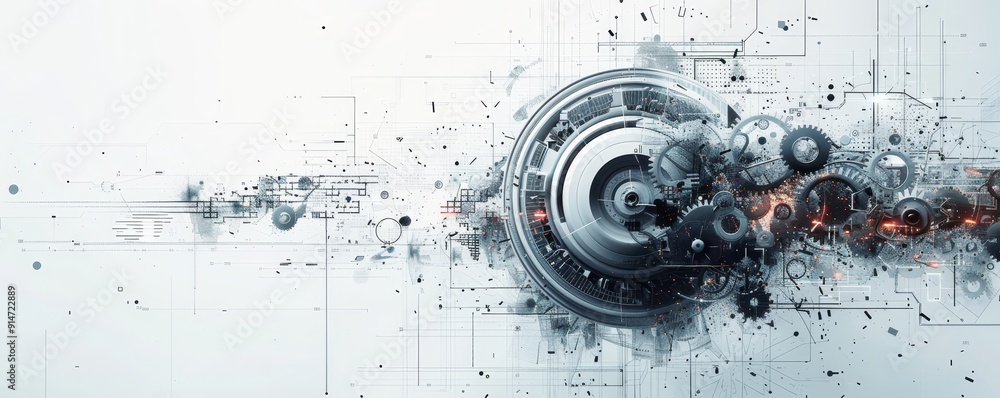 Aufkleber abstract gray tech elements and gears representing digital technology concept with generative ai on 