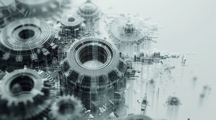 Obraz premium Technological Innovation: Abstract Generative AI Digital Tech Concept with Gray Gears on White Background