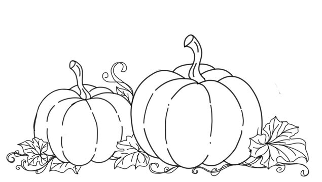 A pair of pumpkins in the garden. Set of seasonal vegetables. Thanksgiving symbol. Autumn, fall pumpkins. Harvest festival. Printable flat graphic illustration for textile, fabric