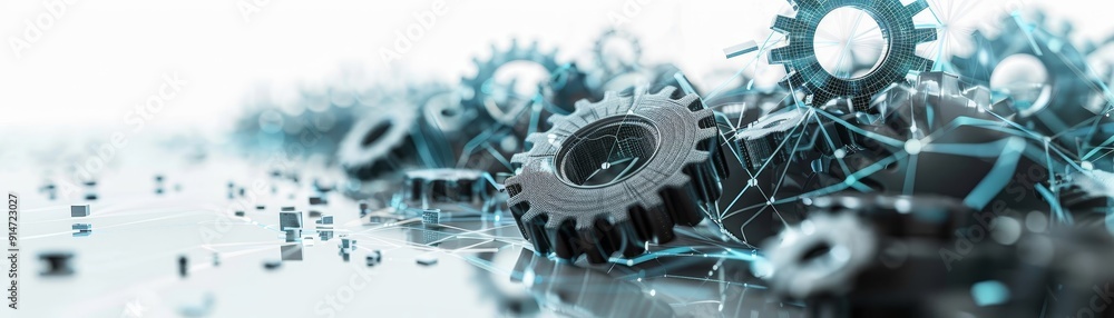Aufkleber futuristic generative ai technology concept with abstract gray gears on white background