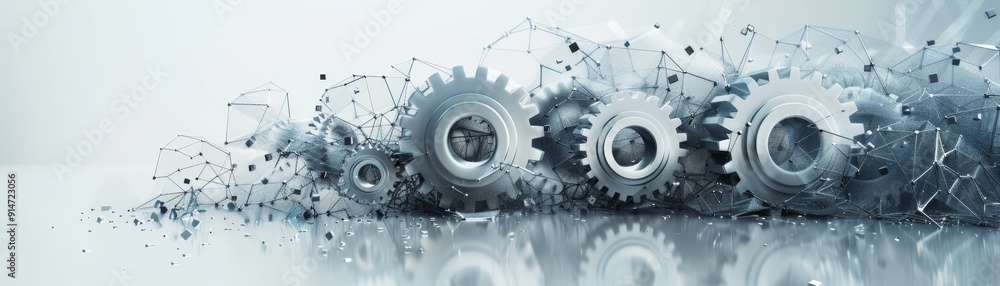 Aufkleber futuristic generative ai technology concept with gray gears on abstract white background