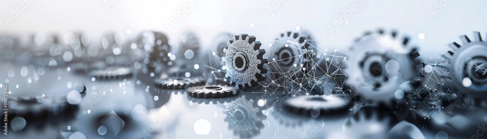 Aufkleber abstract digital tech concept with generative ai gray gears and technology elements on white backgro