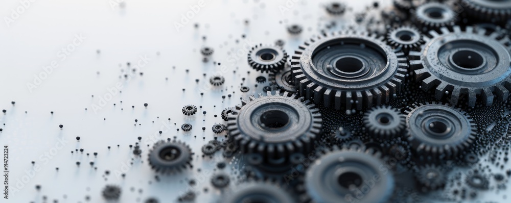 Poster futuristic abstract background with gray gears and tech elements representing generative ai in digit