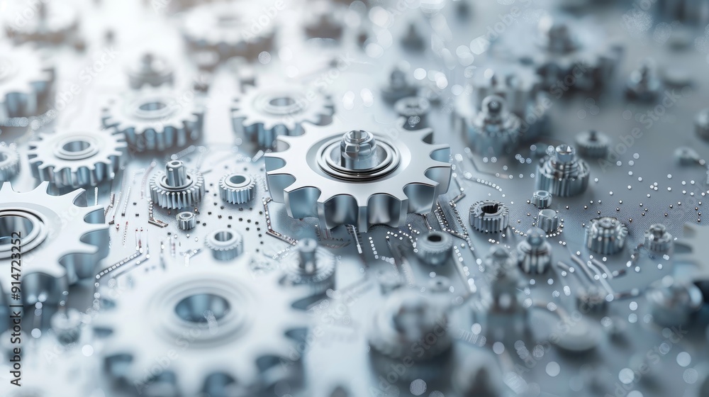 Poster digital tech transformation - gray gears and technology elements in generative ai concept on abstrac