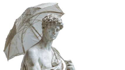 Greek sculpture holding umbrella on transparent background