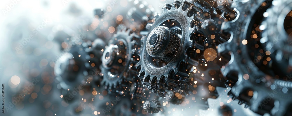 Poster futuristic generative ai digital technology concept with abstract gray gears and tech elements on wh