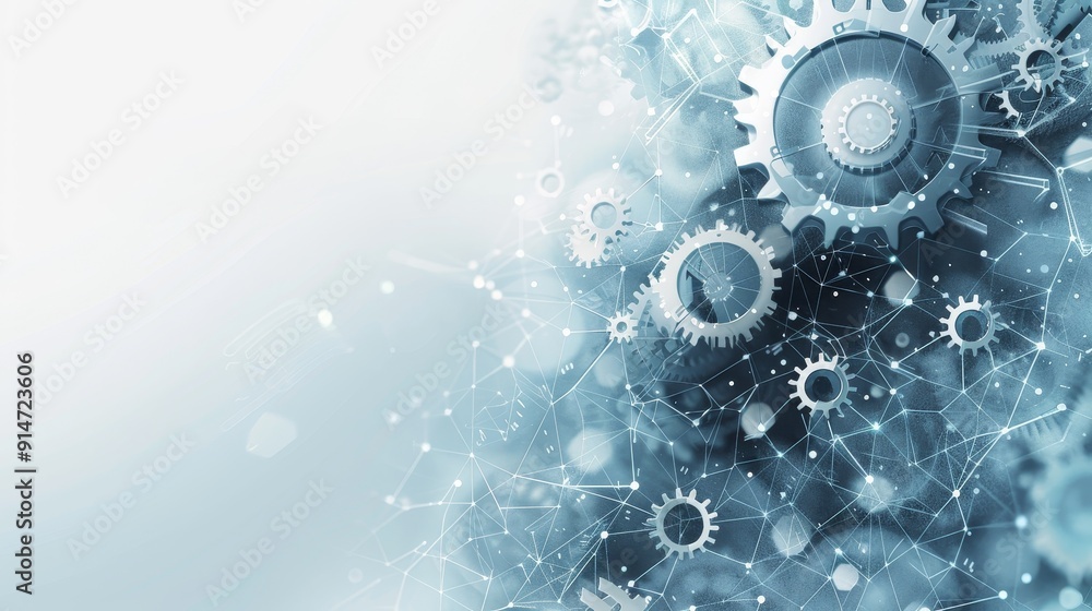 Poster futuristic generative ai technology concept with abstract gray gears on white background
